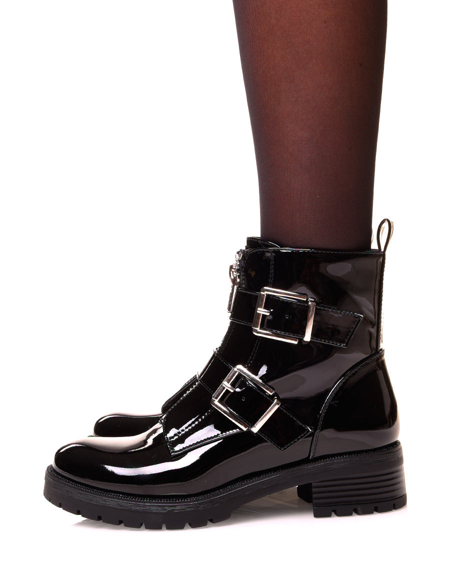 Boots noirs effet vernis à sangles