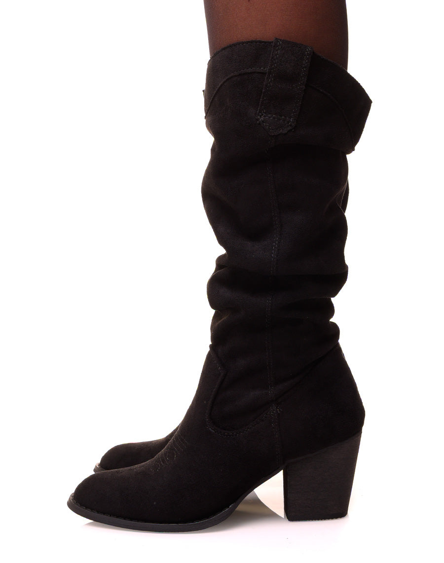 Botte noire à talon effet suédine