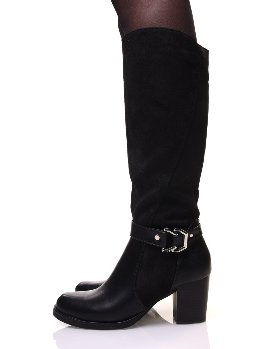 Bottes bi-matière noires avec sangle argentée