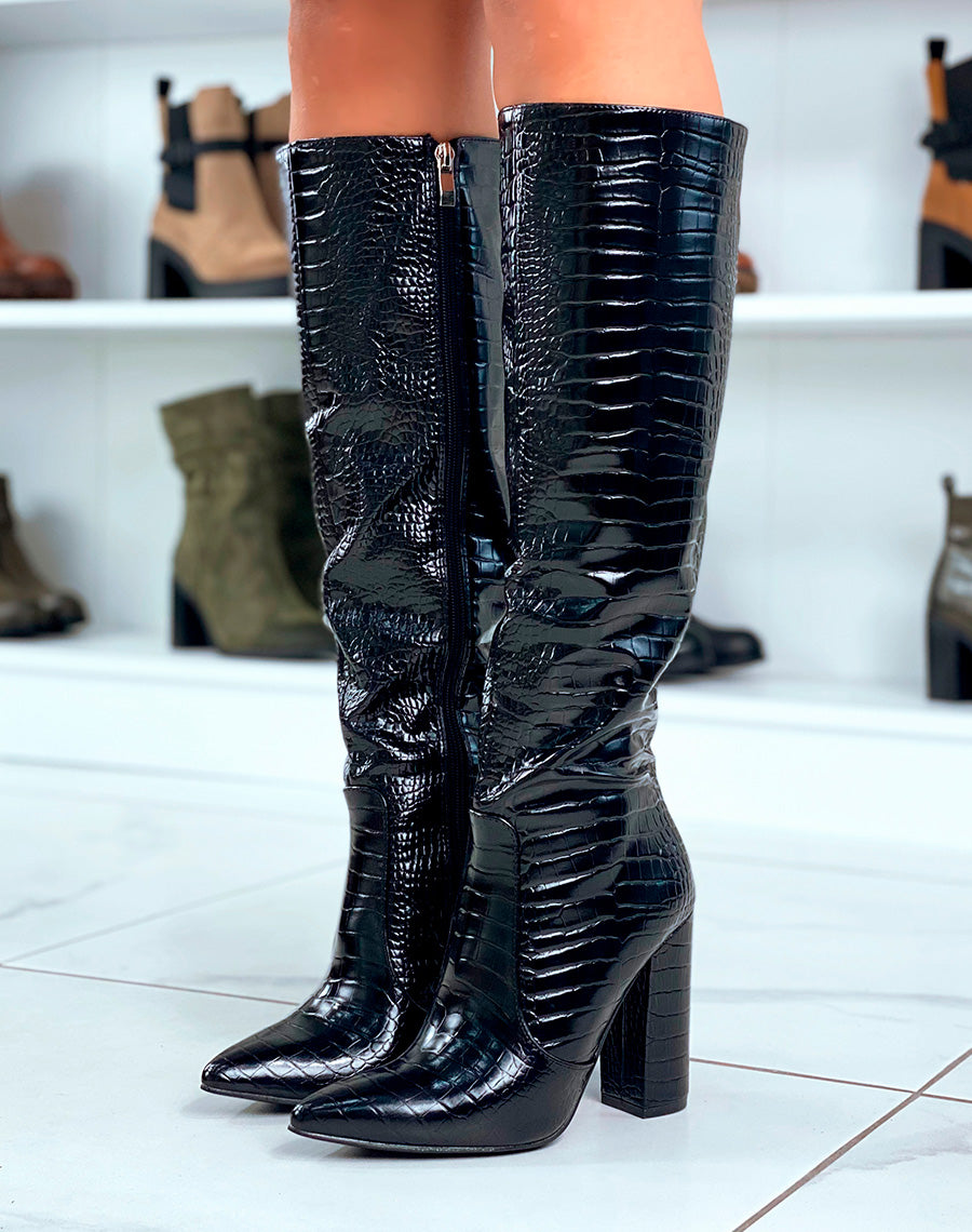 BOTTES EFFET CROCO ? TALON : POINTE D'?L?GANCE NOIRE