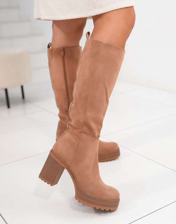 Bottes à talons et sangle - Camel