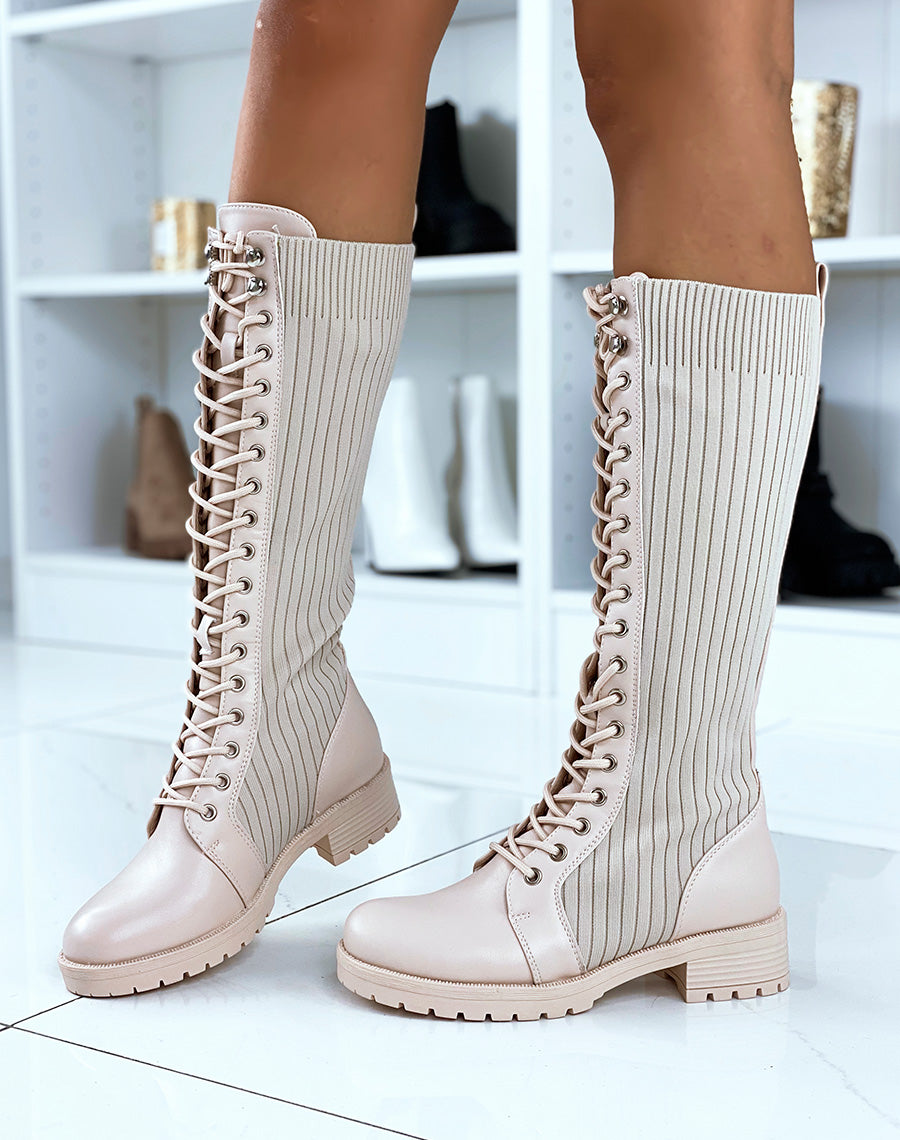 Bottes hautes beiges effet chaussette