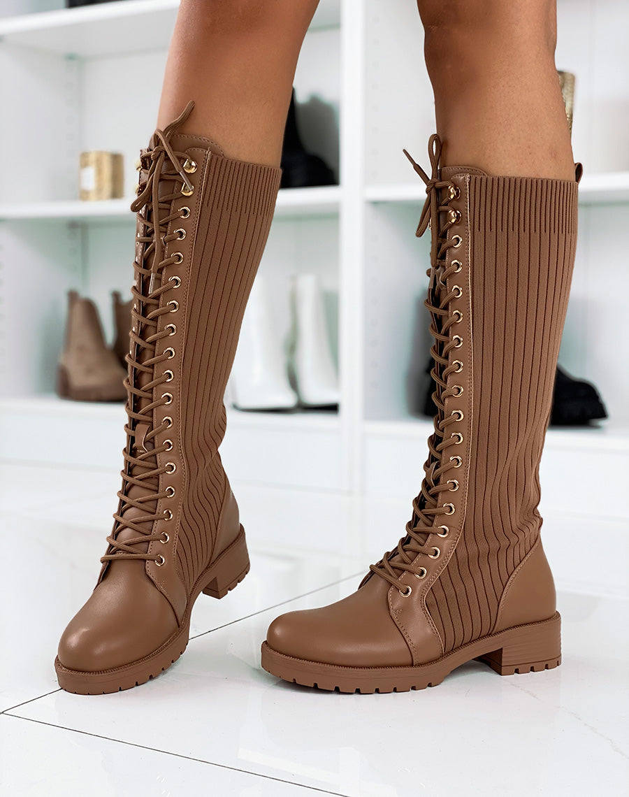 Bottes hautes capuccino effet chaussette