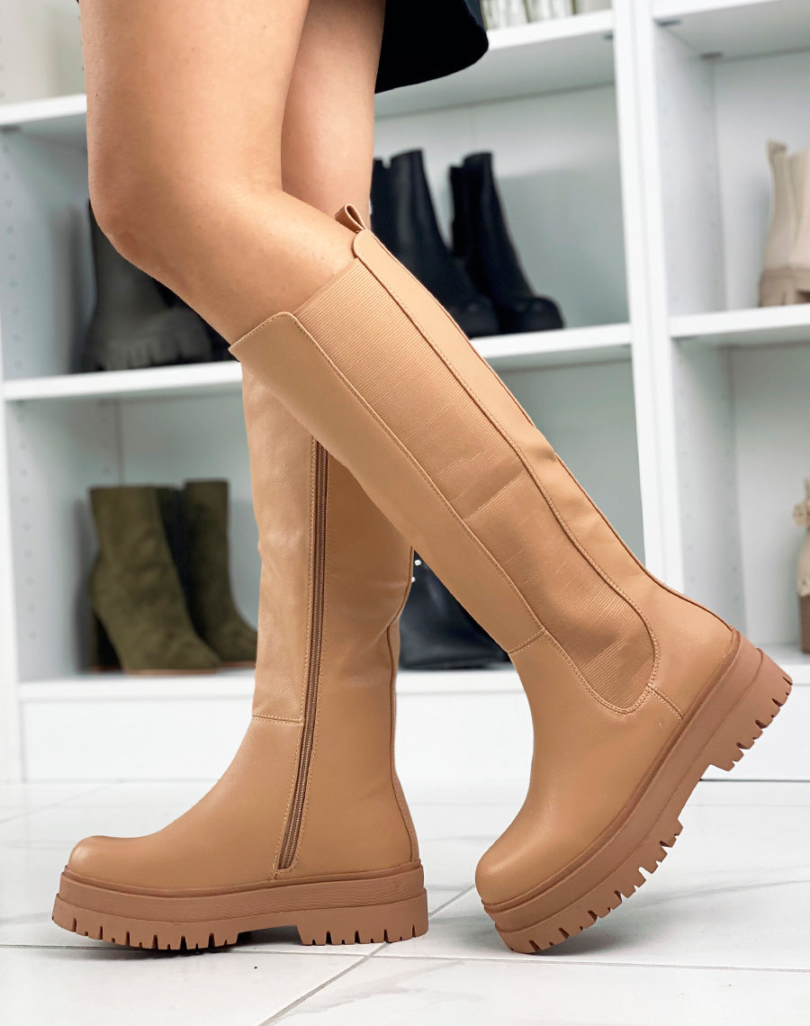 Bottes hautes marrons style chelsea