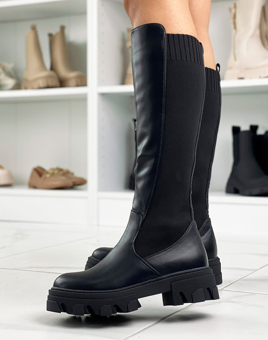 Bottes hautes noires bi-matières
