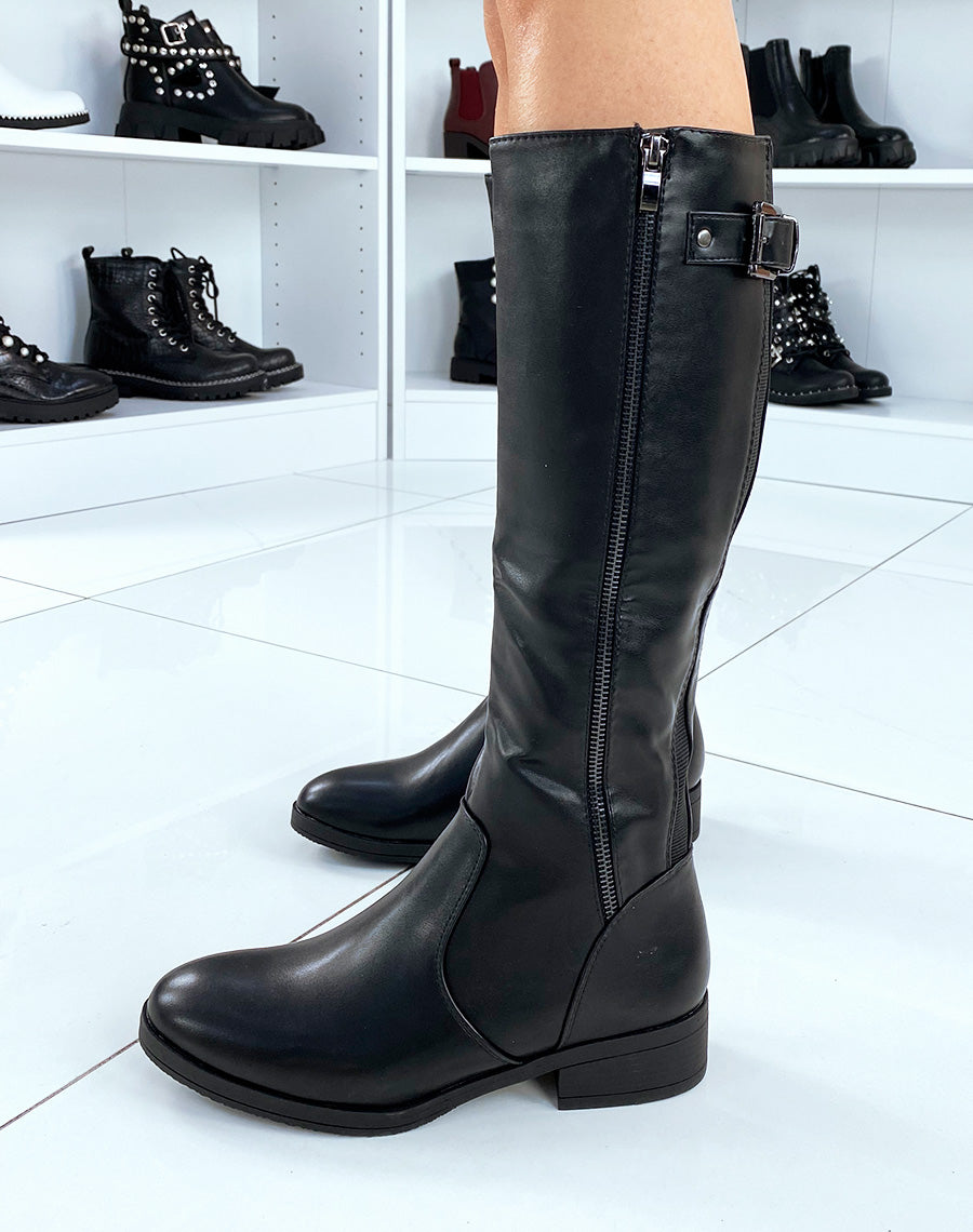 Bottes hautes noires à double fermeture