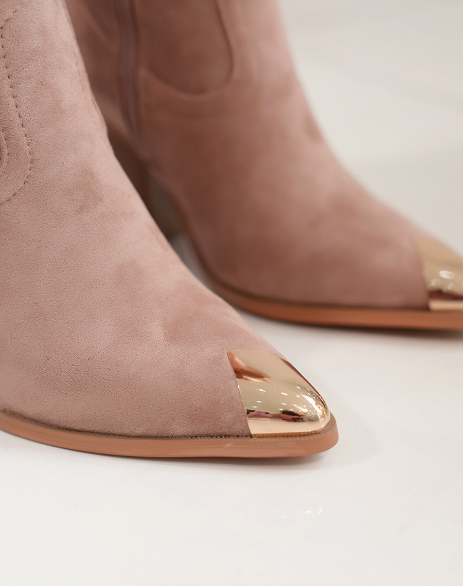 Bottes kaki en suédine à talon style santiags pour femmes