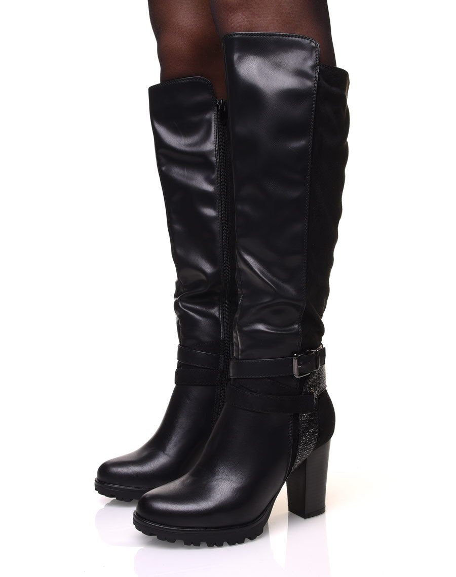 Bottes noires bi-matière à talon haut