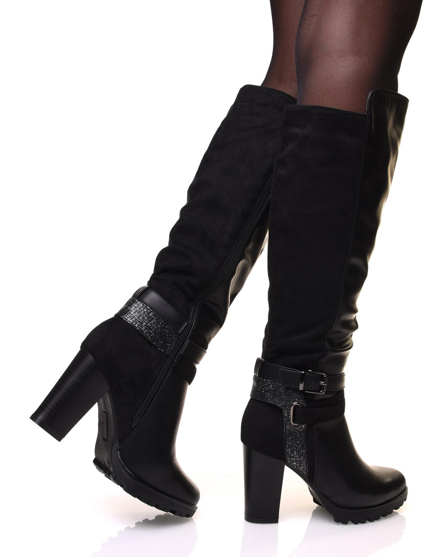 Bottes noires bi-matière à talon haut