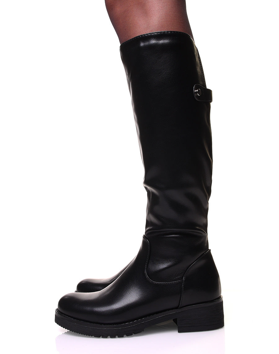 Bottes noires à bout arrondi effet cuir