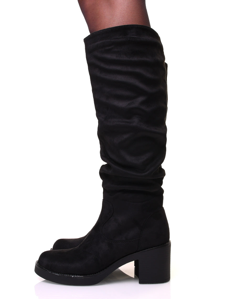 Bottes noires plissé en suédine