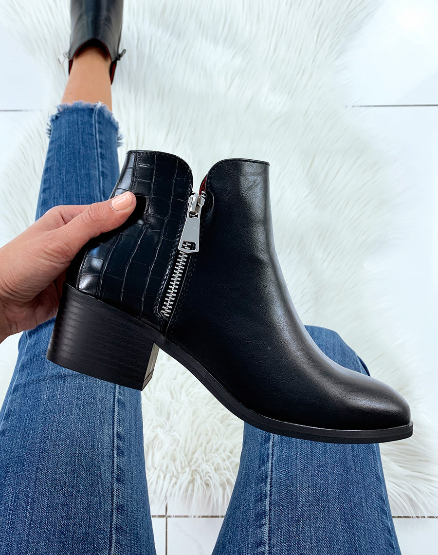 Bottine bi-matière noir