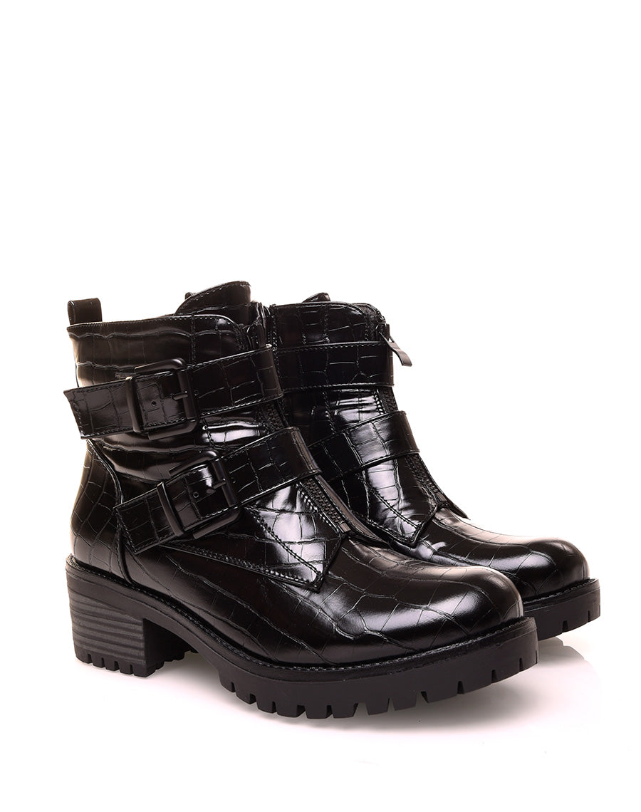 Bottine noire effet cocro à multiples sangles