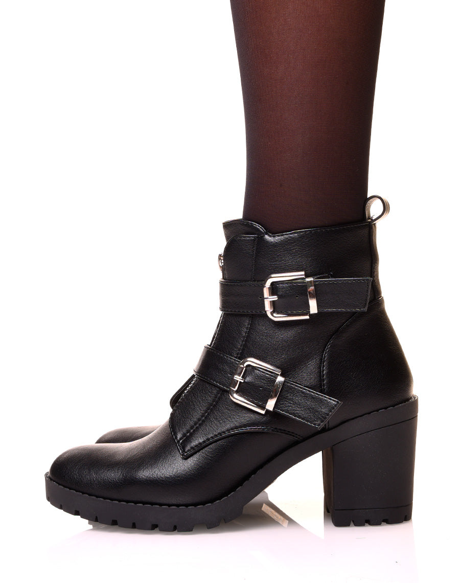 Bottine noire à talon a multiples sangles