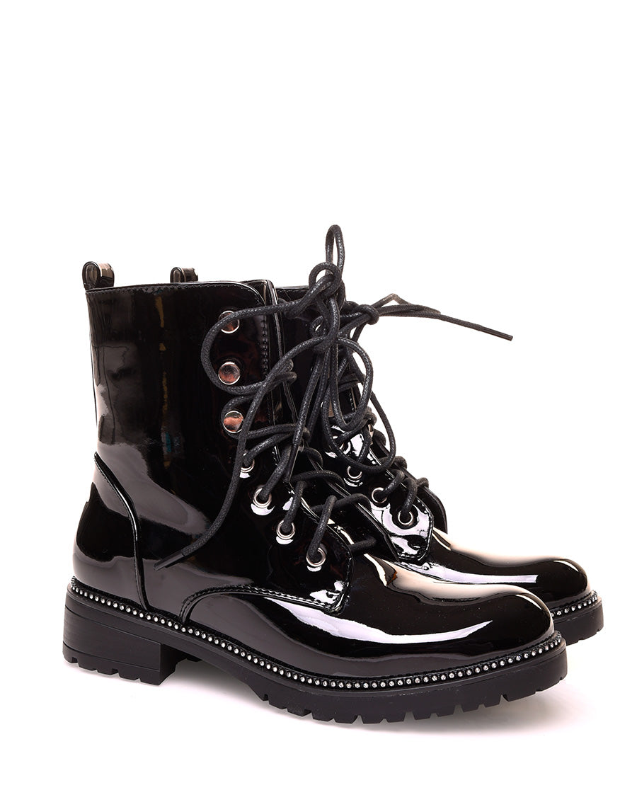 Bottine vernis noire à strass