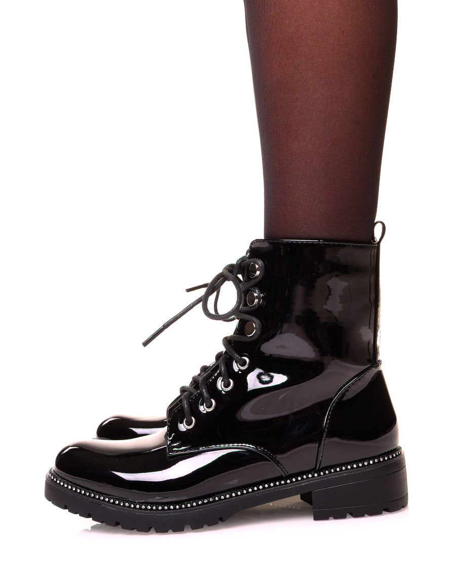 Bottine vernis noire à strass