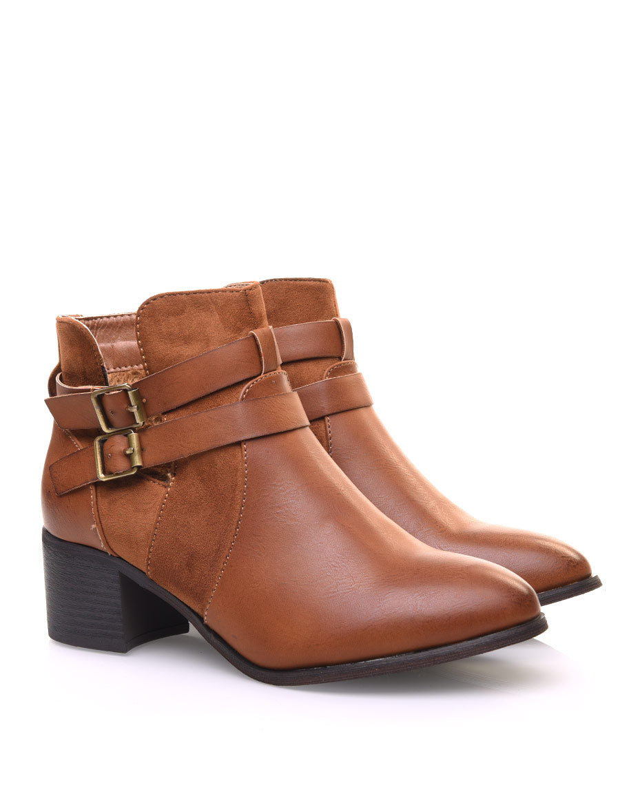 Bottines ajourées camel à talon moyen