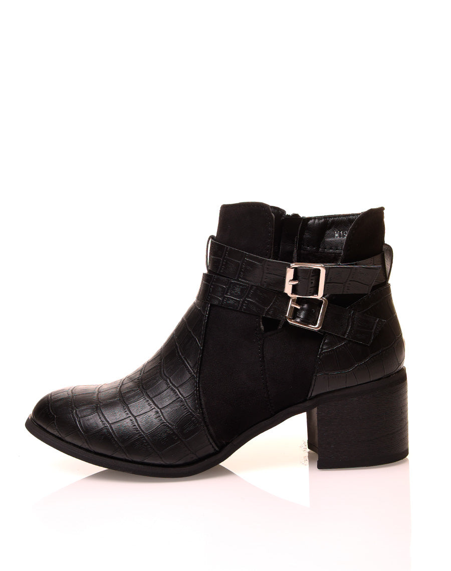 Bottines ajourées effet crocodile à talon moyen
