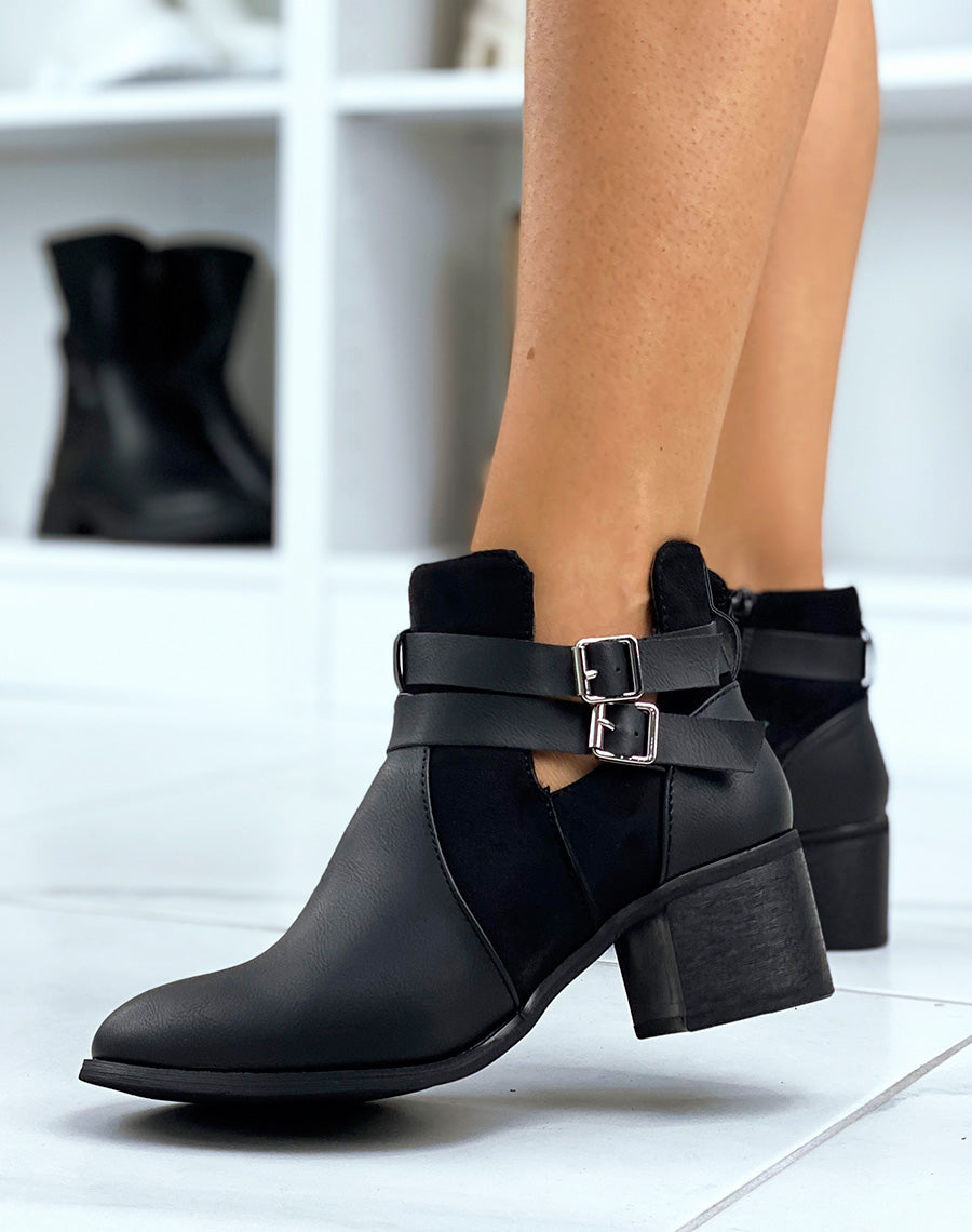 Bottines ajourées noires à talon moyen