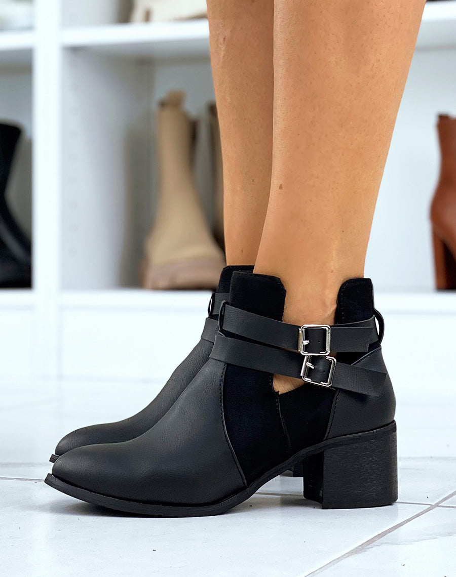 Bottines ajourées noires à talon moyen