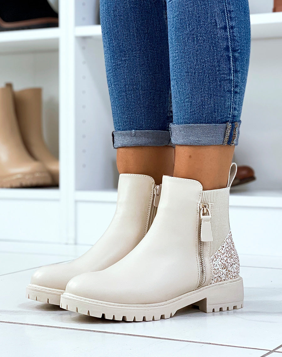 Bottines basses beiges à détails pailletés