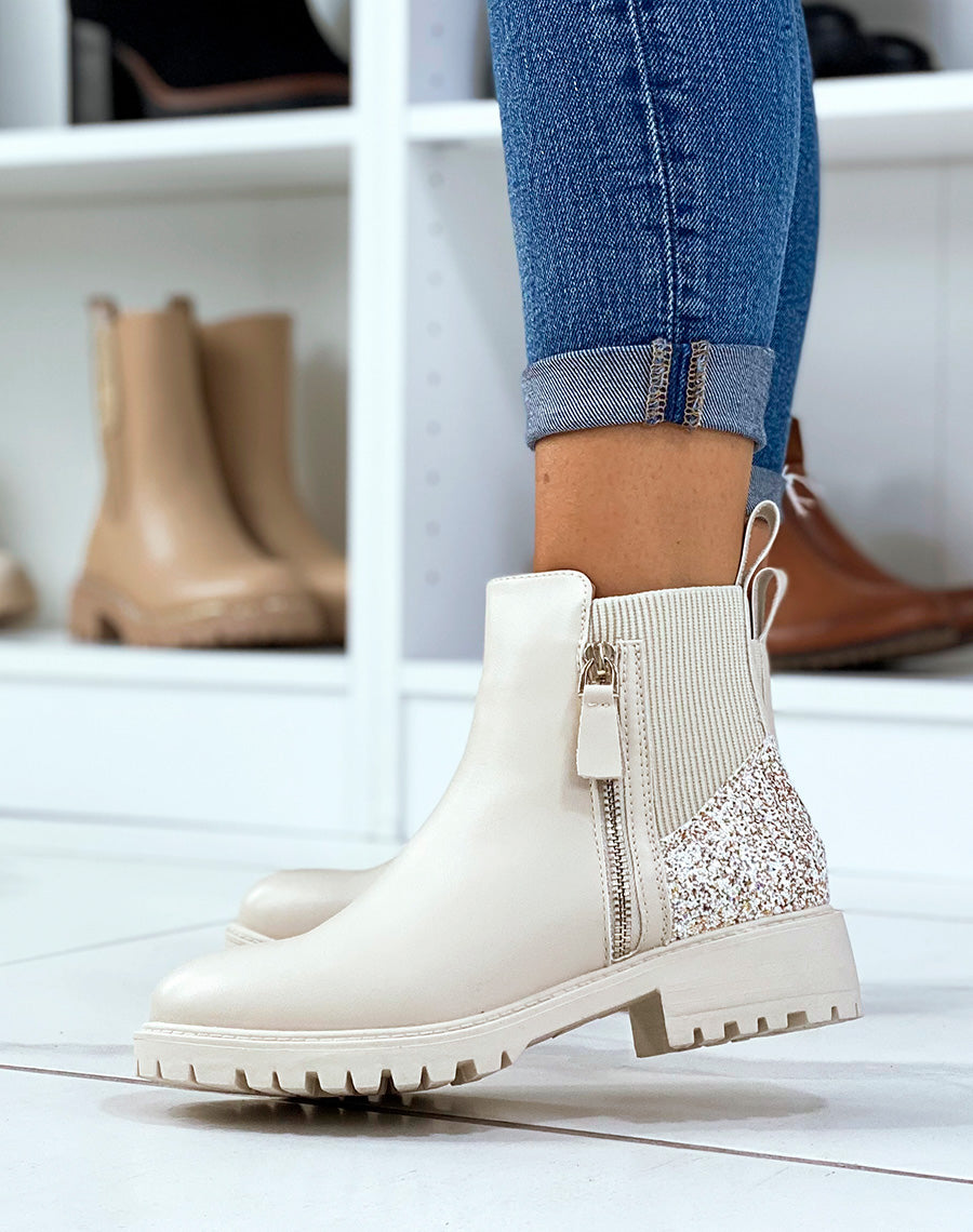 Bottines basses beiges à détails pailletés