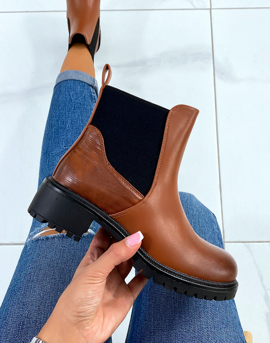 Bottines basses camel à élastique