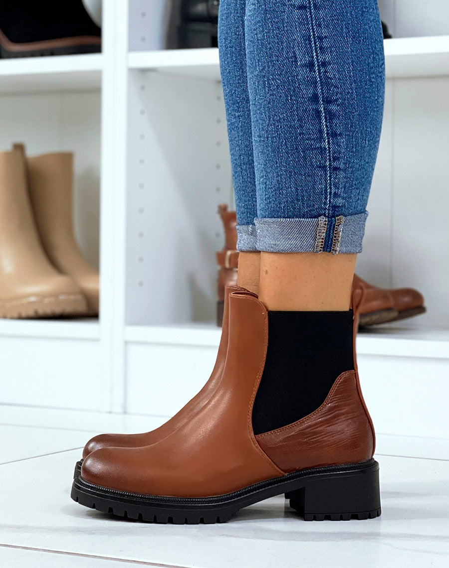 Bottines basses camel à élastique
