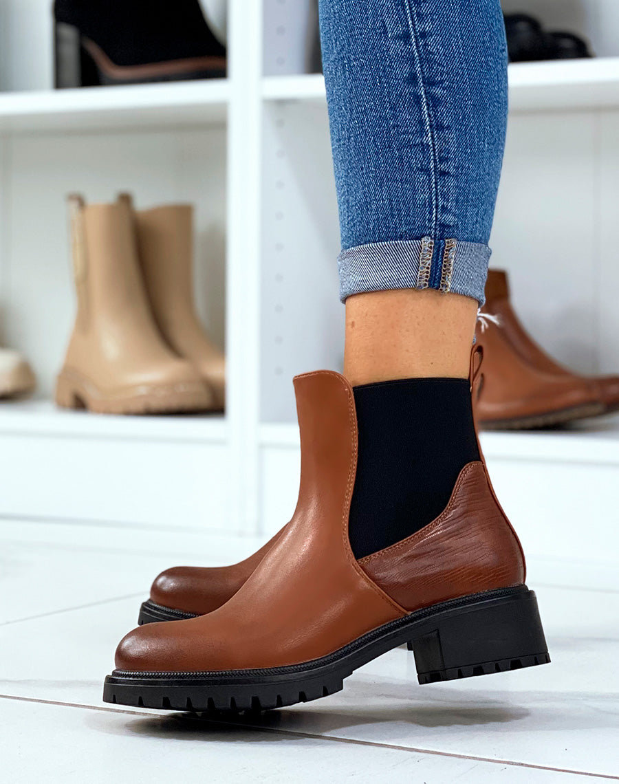 Bottines basses camel à élastique