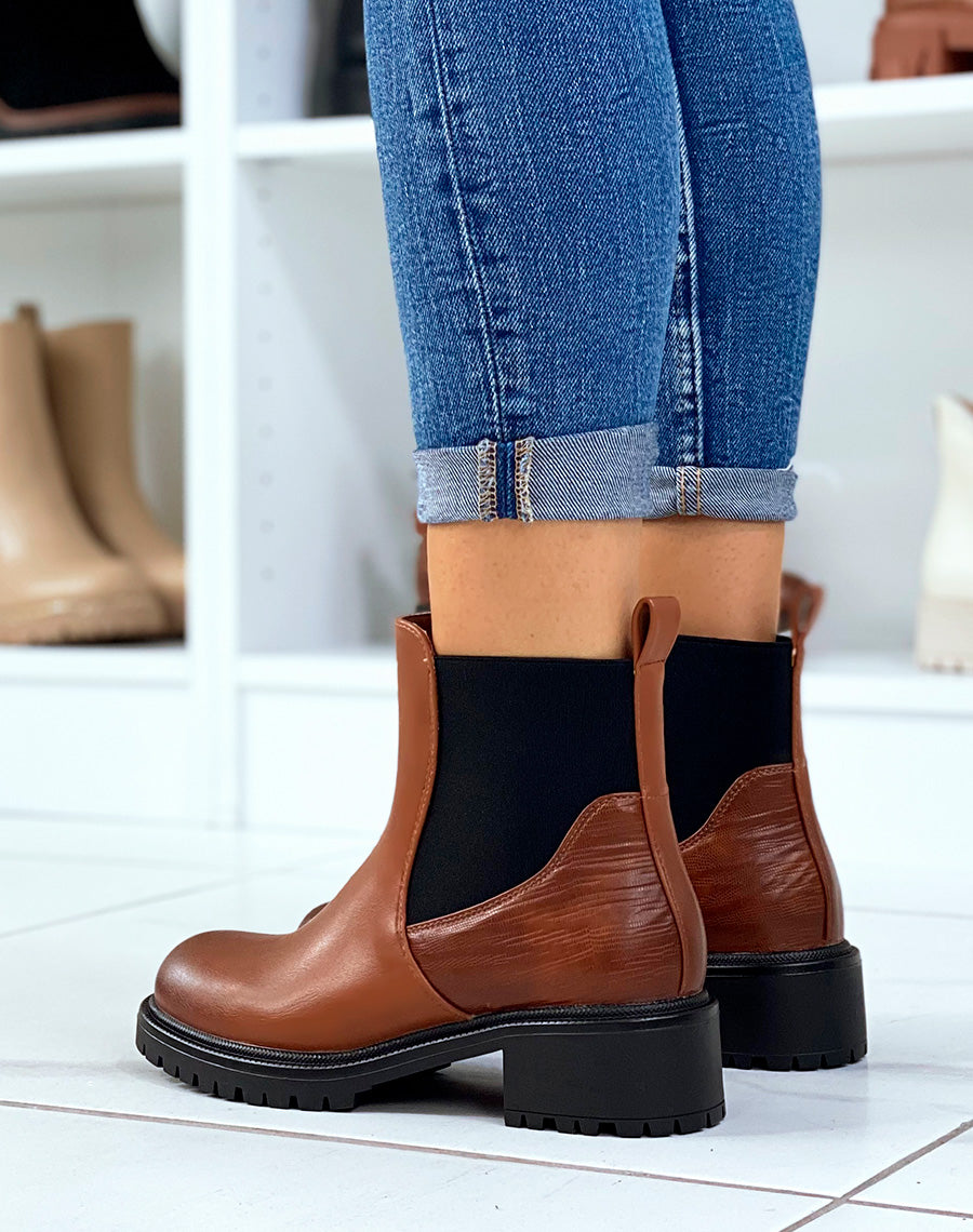 Bottines basses camel à élastique