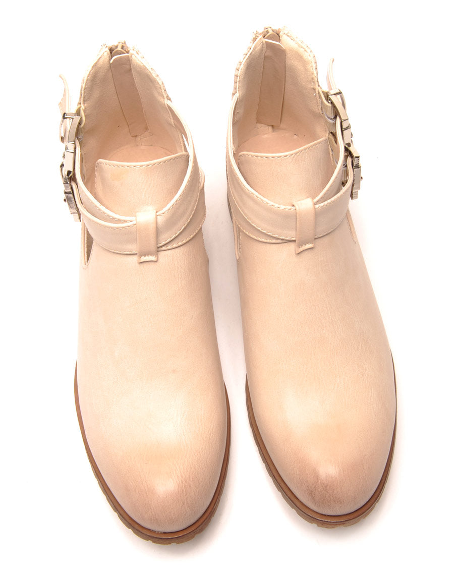 Bottines beige ajourées avec lanières