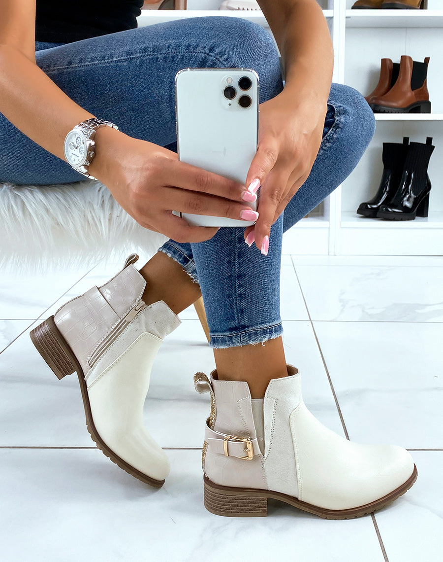 Bottines beiges basses à triple matières 