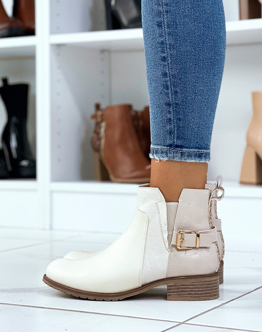 Bottines beiges basses à triple matières 