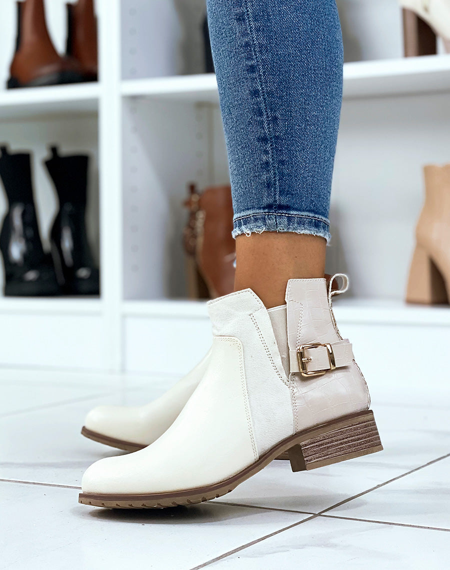 Bottines beiges basses à triple matières 