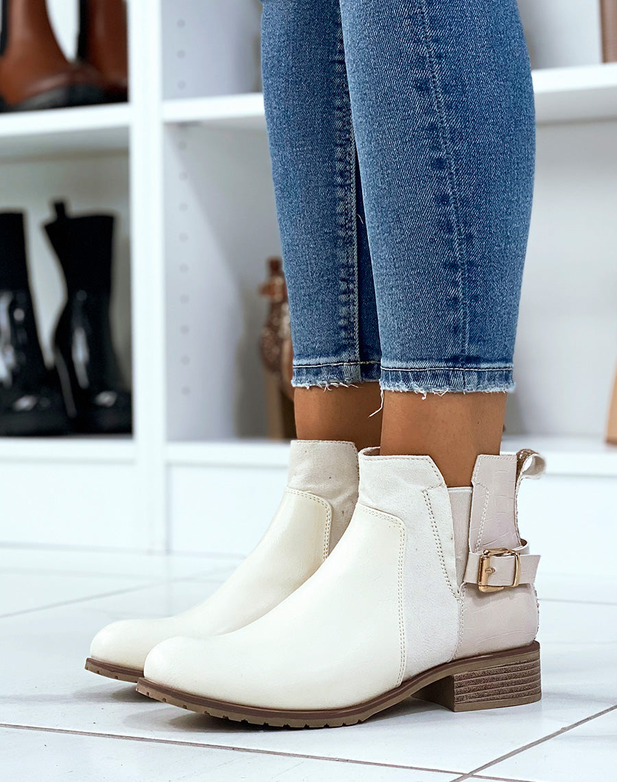 Bottines beiges basses à triple matières 
