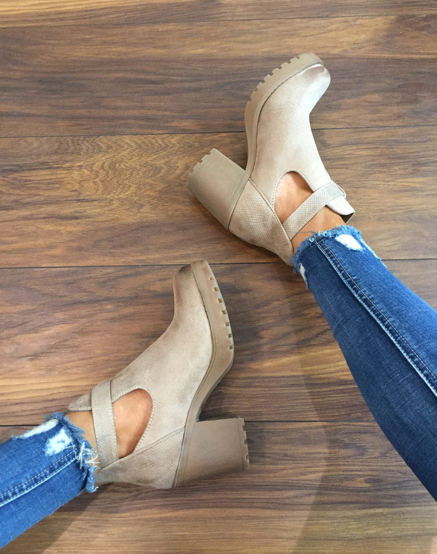 Bottines beiges bi matières
