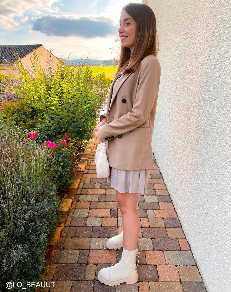 Bottines beiges effet chaussette à lacet arrière