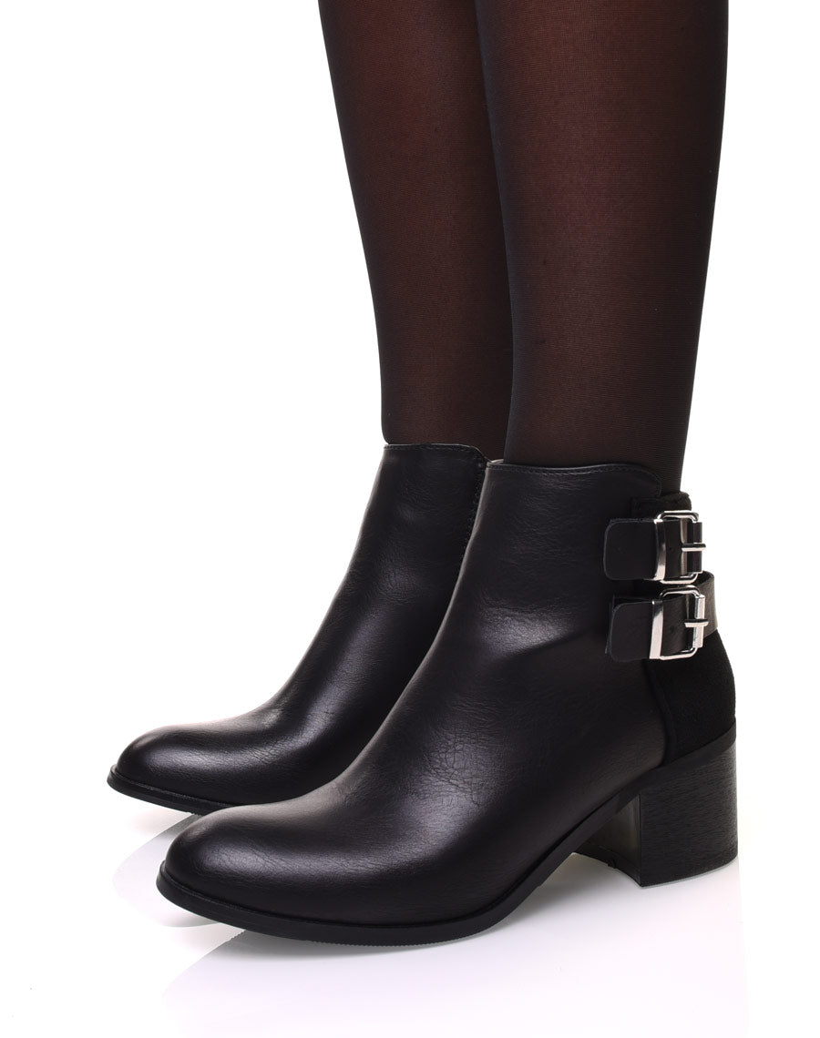 Bottines bi-matière noires à talon