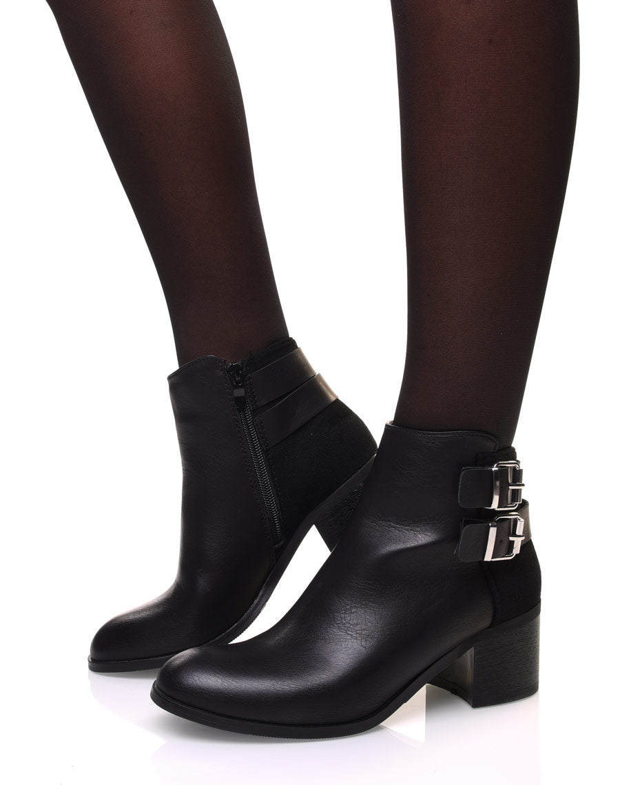 Bottines bi-matière noires à talon