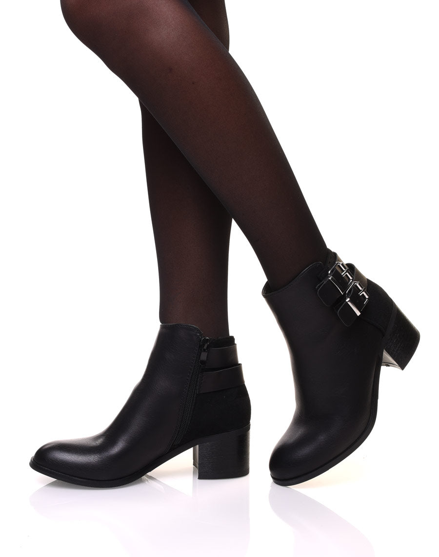 Bottines bi-matière noires à talon