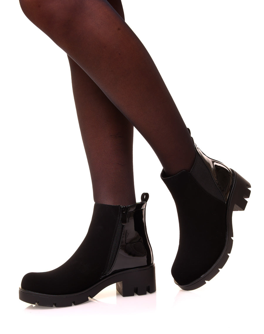 Bottines bi-matières noires