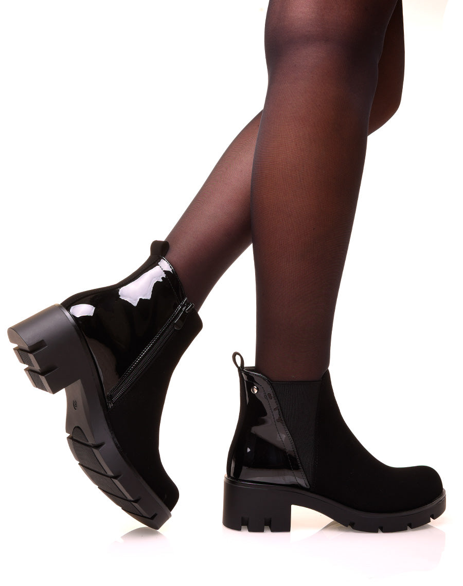 Bottines bi-matières noires