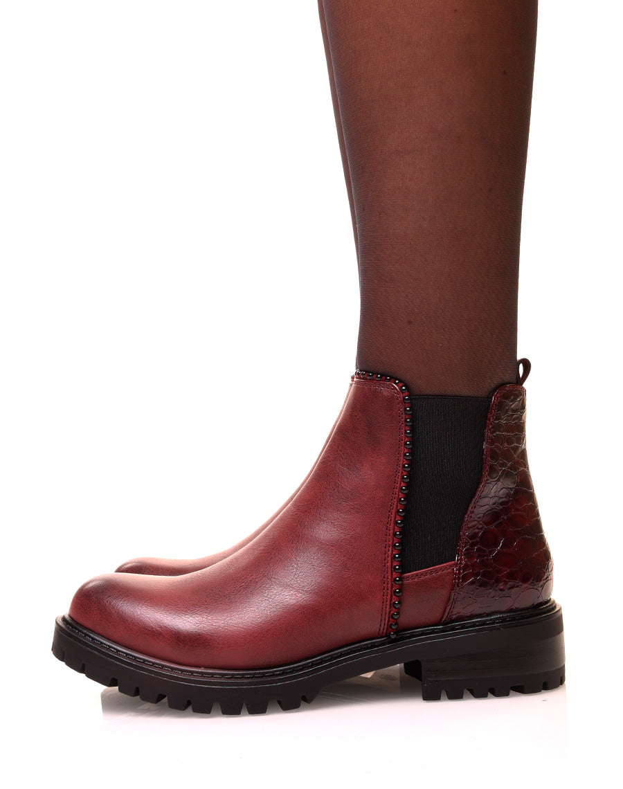 Bottines bordeaux bi-matières avec élastique
