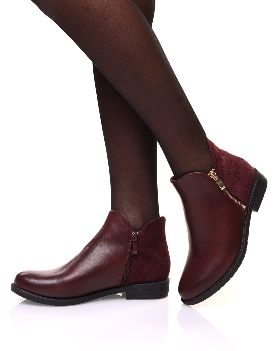 Bottines bordeaux bi matières basses