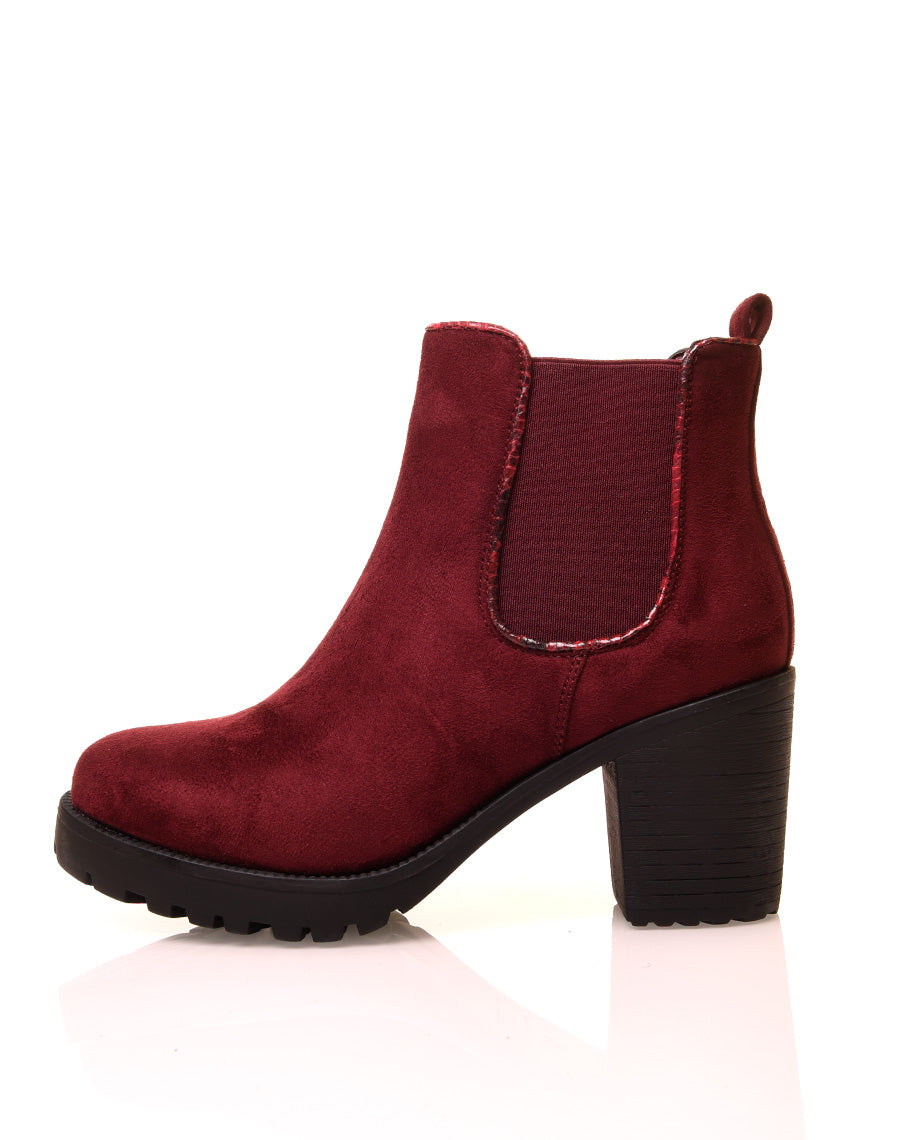 Bottines bordeaux en suédine à petit talon