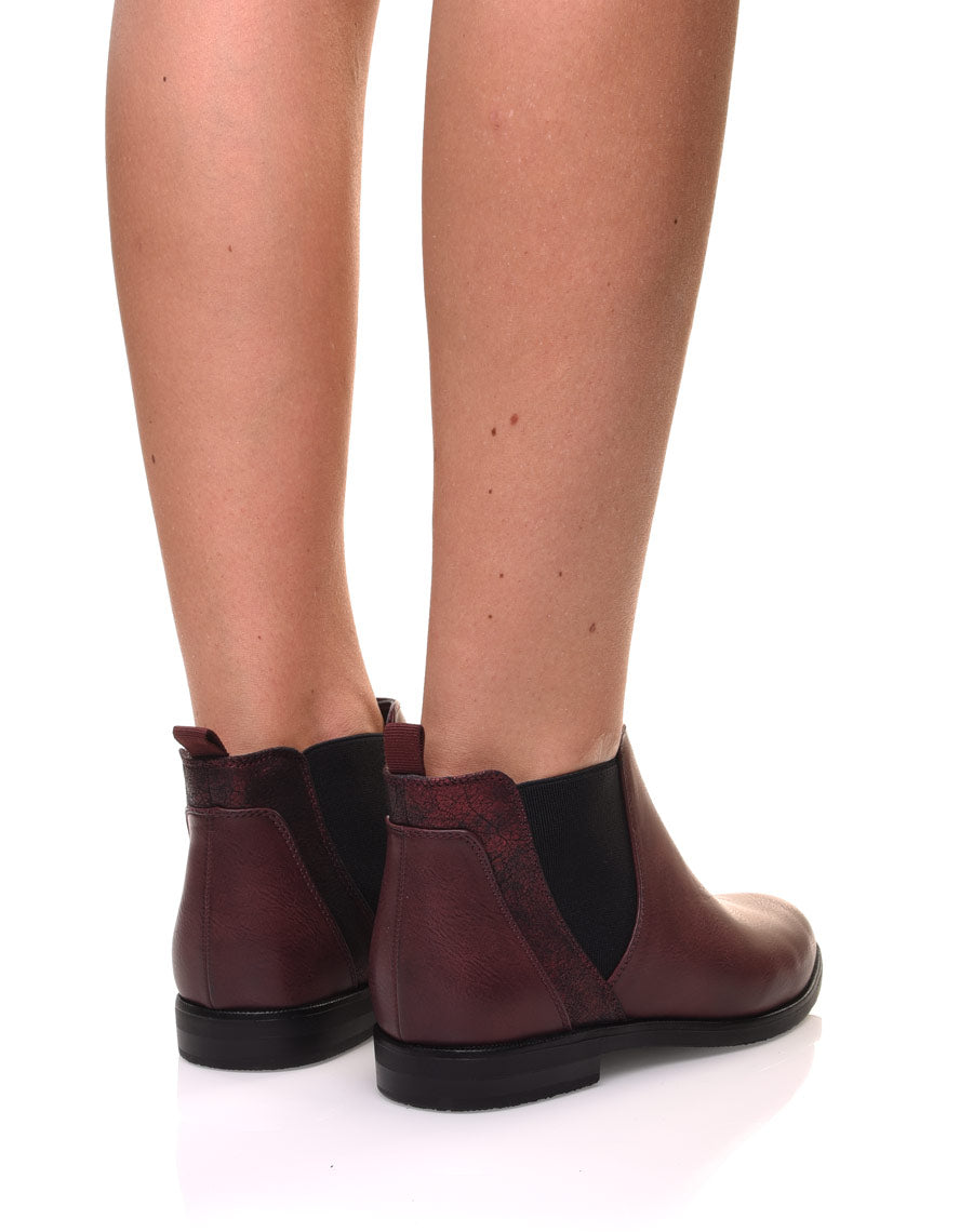 Bottines bordeaux plates métallisées