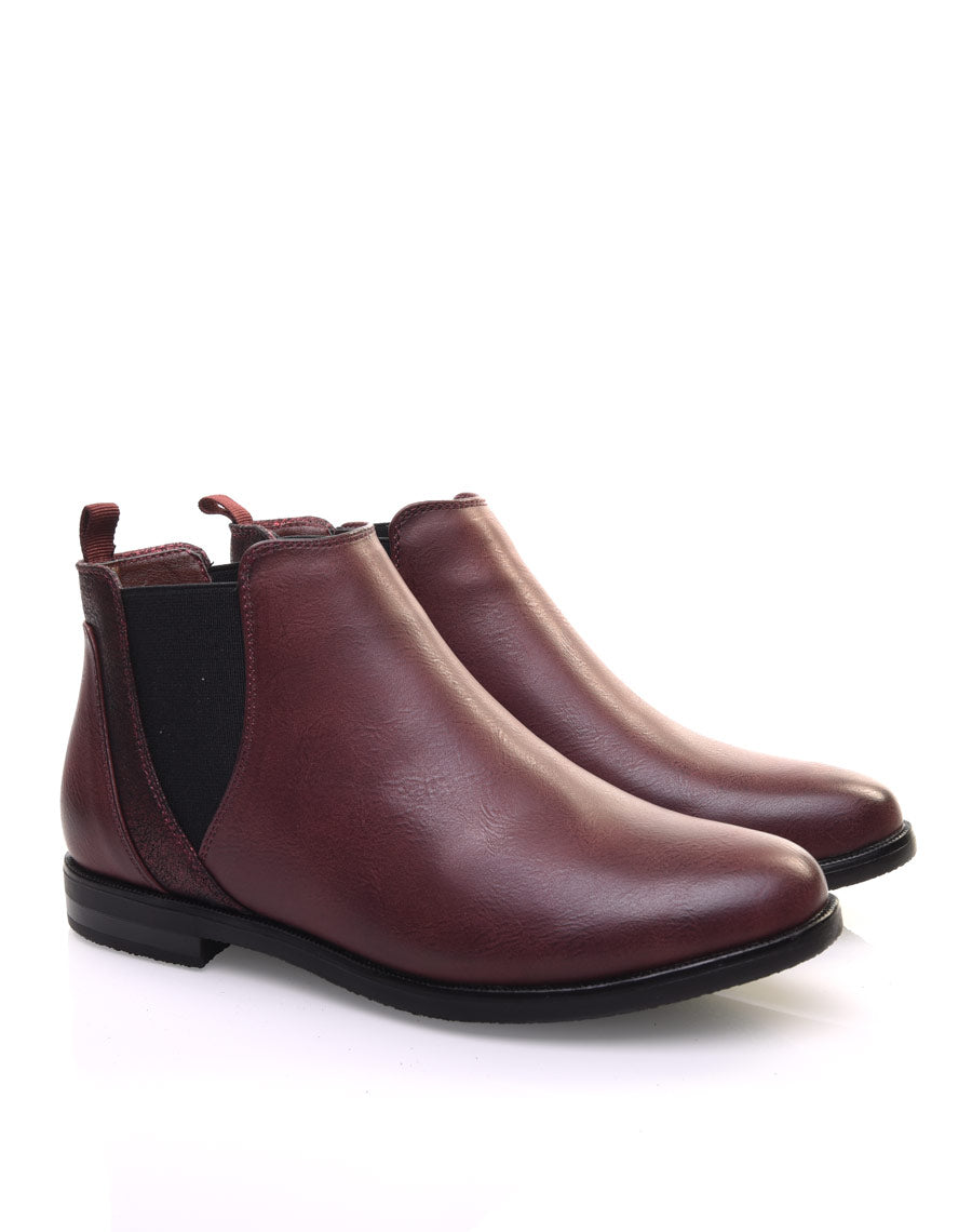 Bottines bordeaux plates métallisées