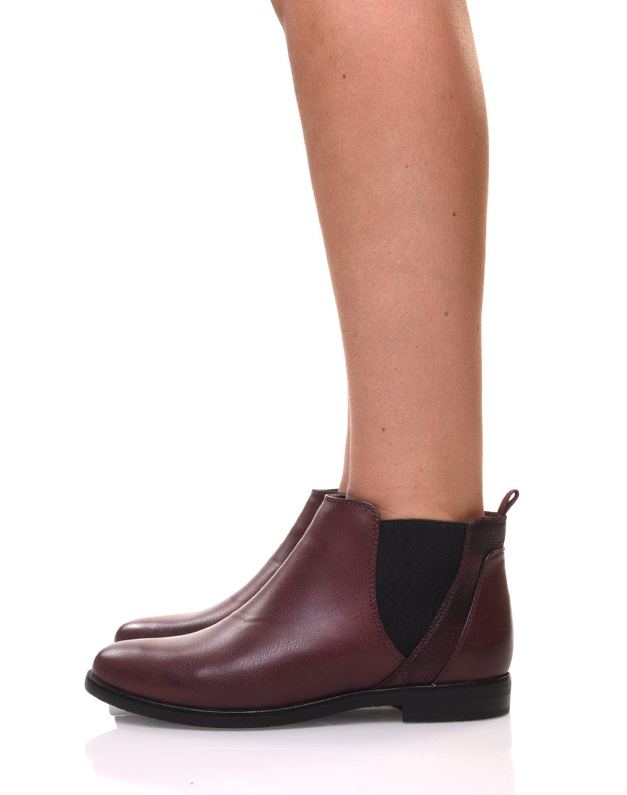 Bottines bordeaux plates métallisées
