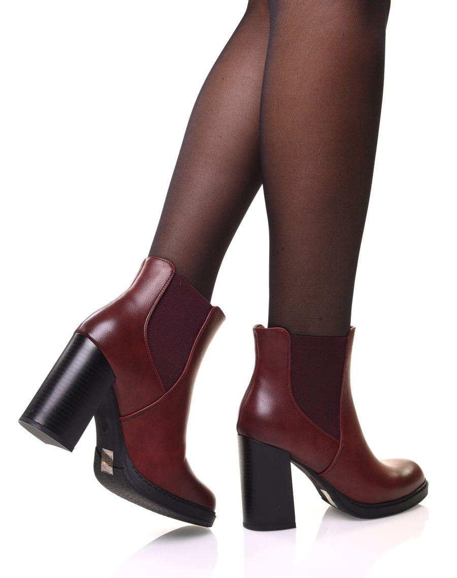 Bottines bordeaux semi-montantes élastiques
