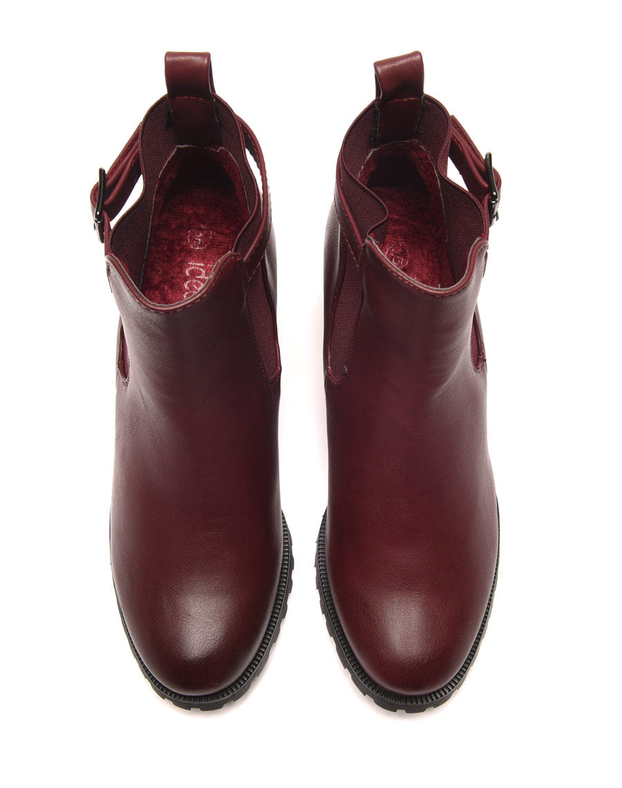 Bottines bordeaux à talons avec élastique et fine lanière